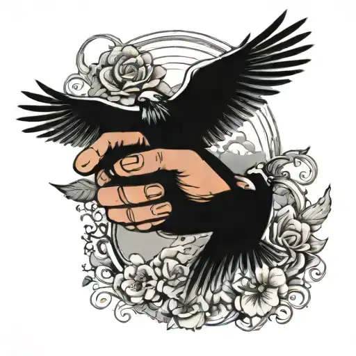 Two Open Hands Holding Bird Sitting Inside And One Bird Fly Away In The Sky