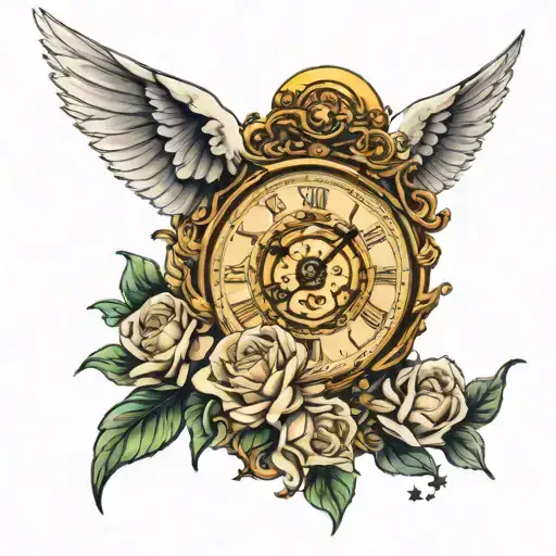 Bird Angel Sleeve Flowers Clock Stars