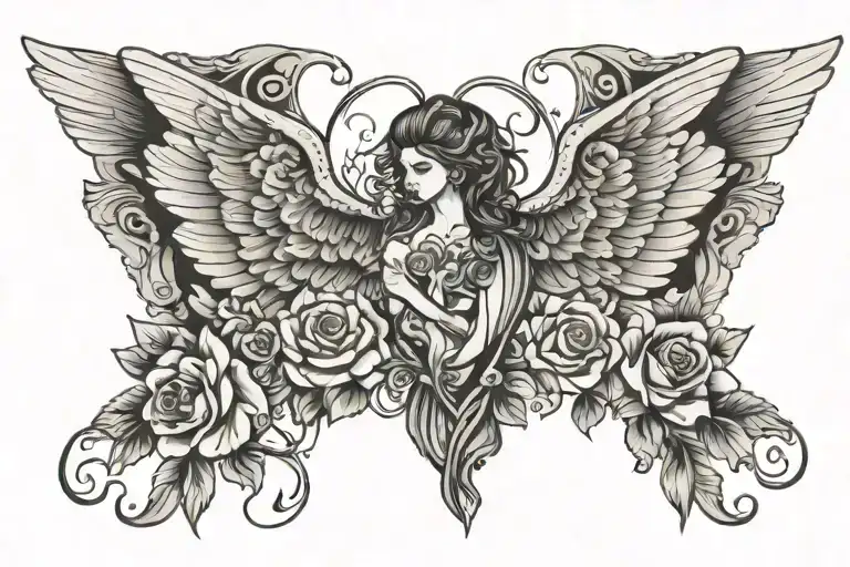 Wings Spread Wide And Flowers