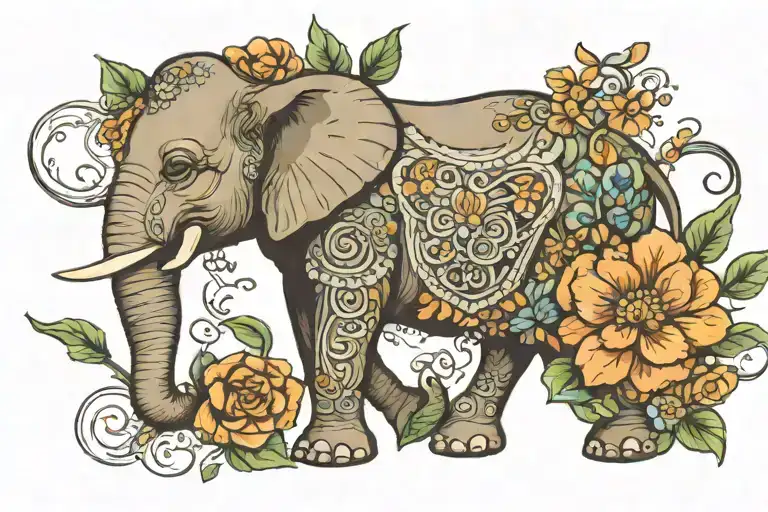 Elephant Crosses Flowers