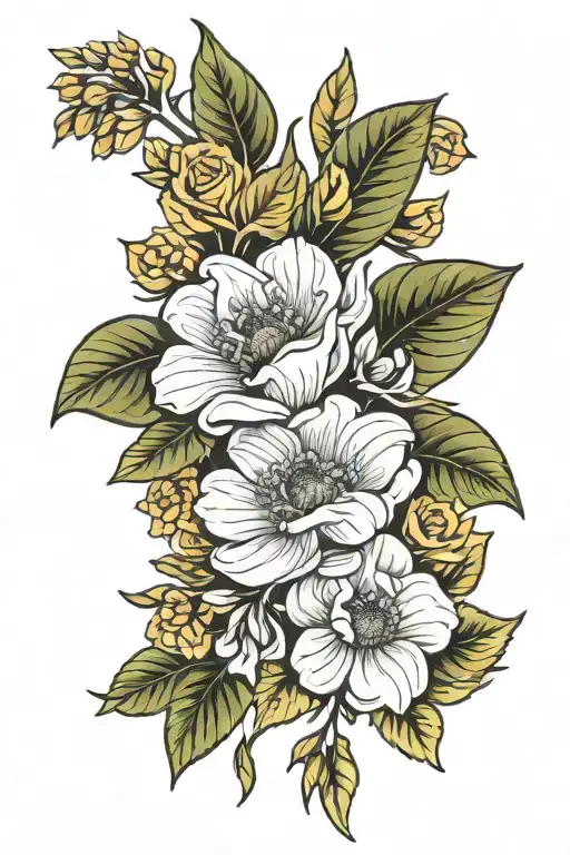 October And July Birth Flower Bouquet Fine Line