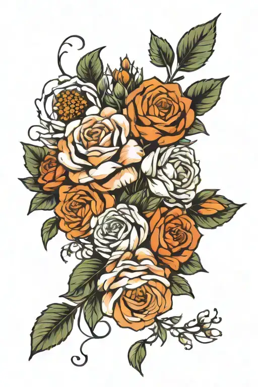 October And July Birth Flower Bouquet Fine Line