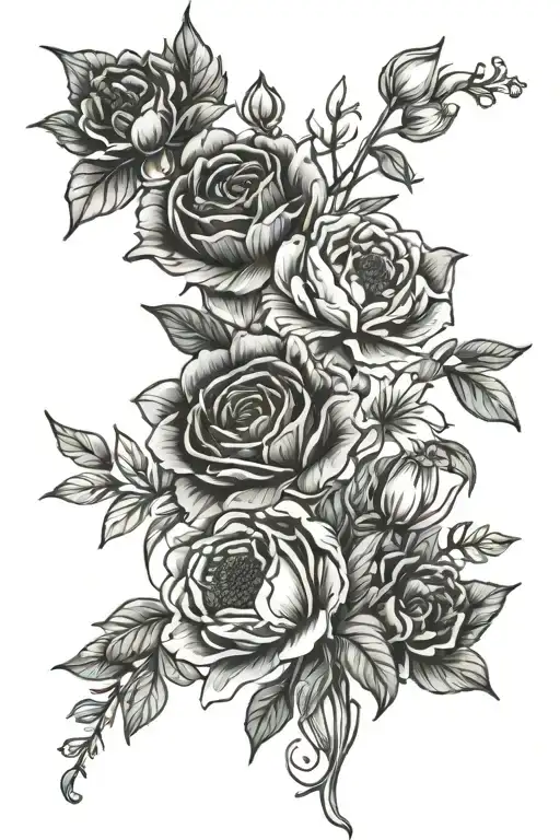 October And July Birth Flower Bouquet Fine Line