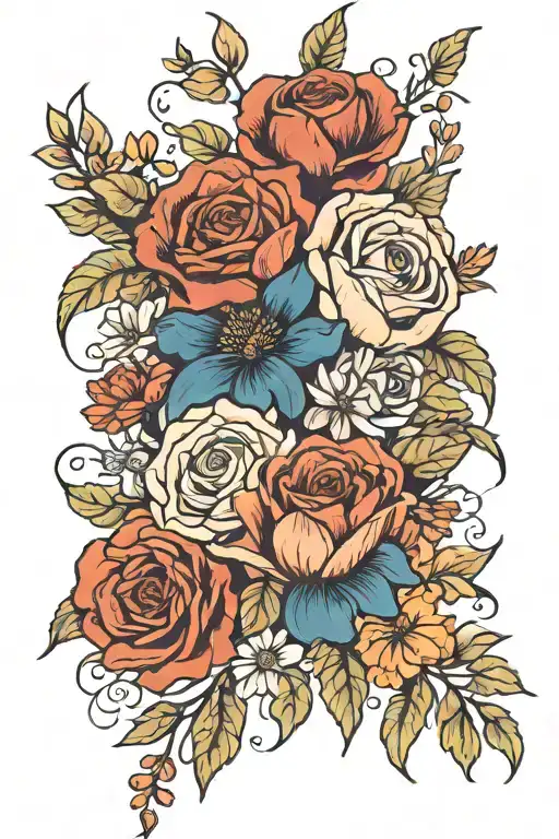 October And July Birth Flower Bouquet Fine Line