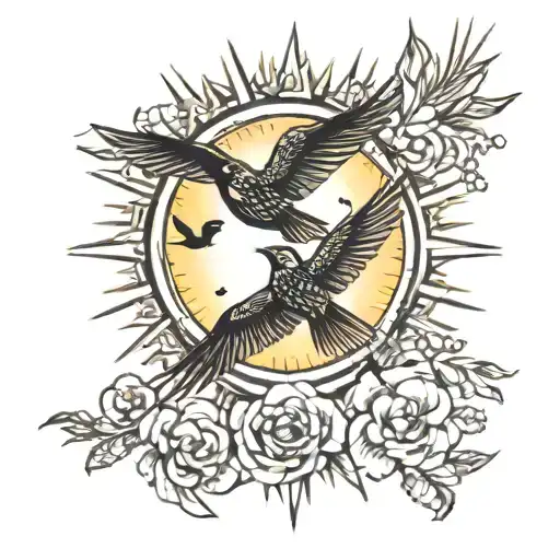 Sun Rays With Birds Flying