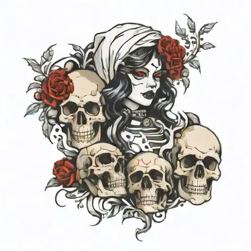 Sandra And Skulls Representing Dark Periods