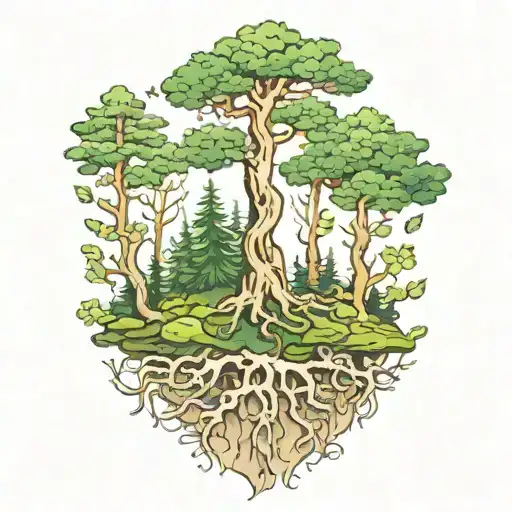 Evergreen Forest With Roots And Moss
