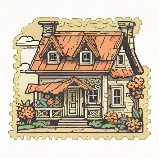 Post Stamp That Has A Cute House Inside Representing