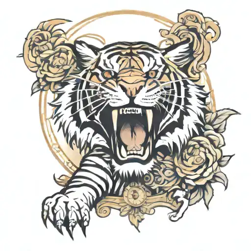 Roaring Tiger And Roman Clock