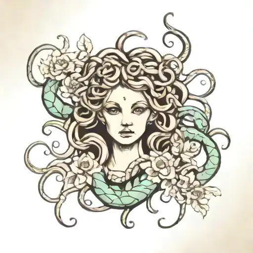 Cute And Simple Medusa Tattoo But The Snakes Make Them Flowers