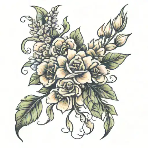 Birth Flower Bouquet Tattoo Featuring