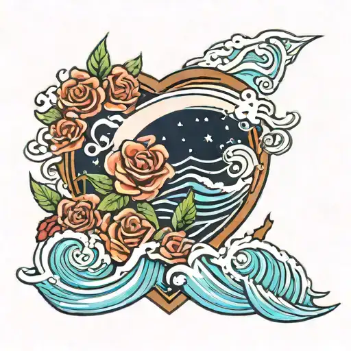 Roses Hearts And Lightening Bolt Poseidon Waves Surfing