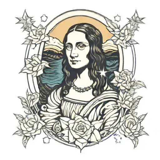 Modern Mona Lisa And The Background Is Starry Night Sky