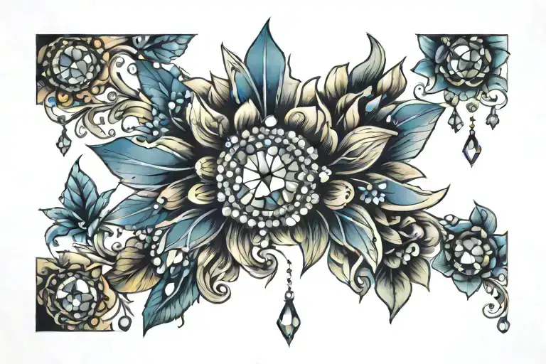 Tummy Tuck Tattoo Of Jewels That Go Down To The Thigh