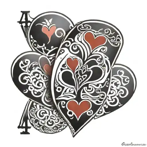 4 Cards Of Hearts Playing Card