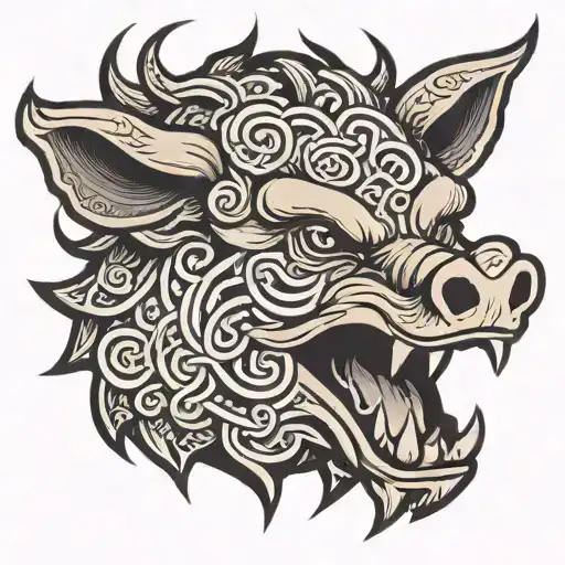 Japanese And Celtic Boar Head