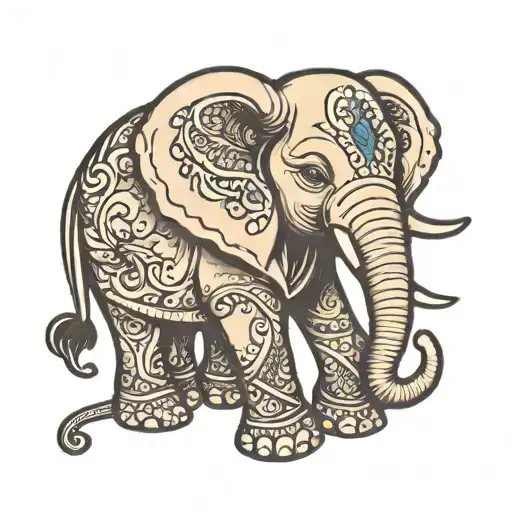 Cute Cartoon Elephant With Hearts Integrated Tattoo Idea
