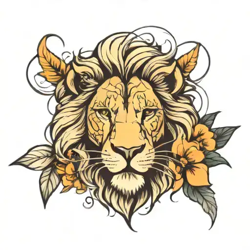 Lion Face And Flower