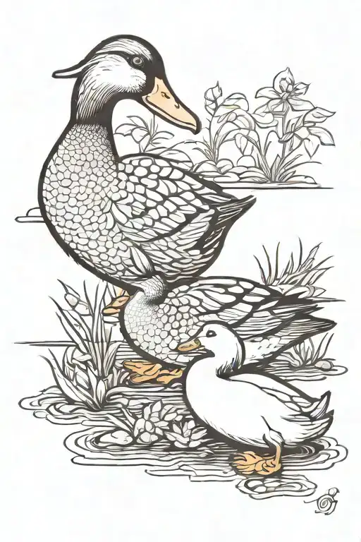 Duck And A Goose By A Pond