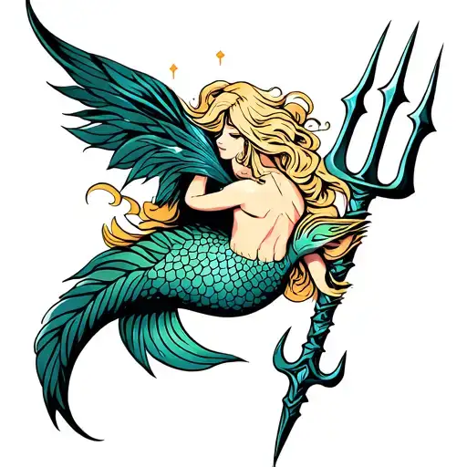 Trident With Blonde Mermaid