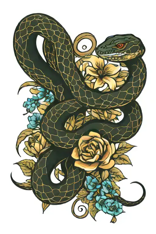 Snake With Flowers Intertwined