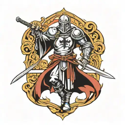 Crusader Holding Sword