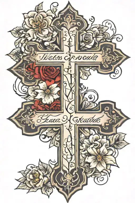Cross With 4 Family Members Names Incorporated