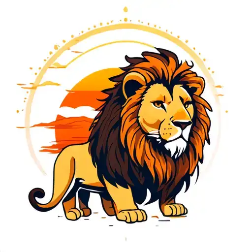 Male Lion With Father & Mother Behind Sunrise