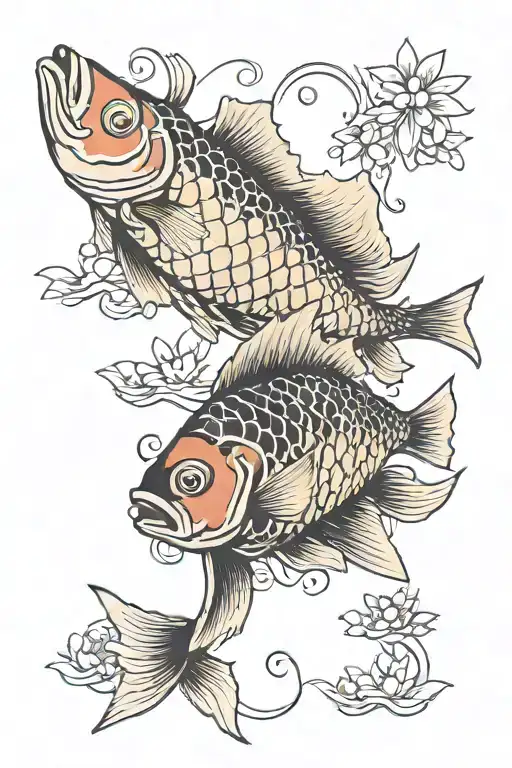 Tattoo With Two Japanese Style Fish But Use Fish Native To The Southeastern United States