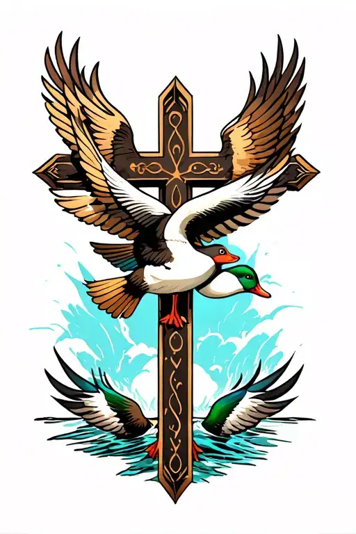 Cross And Ducks Flying