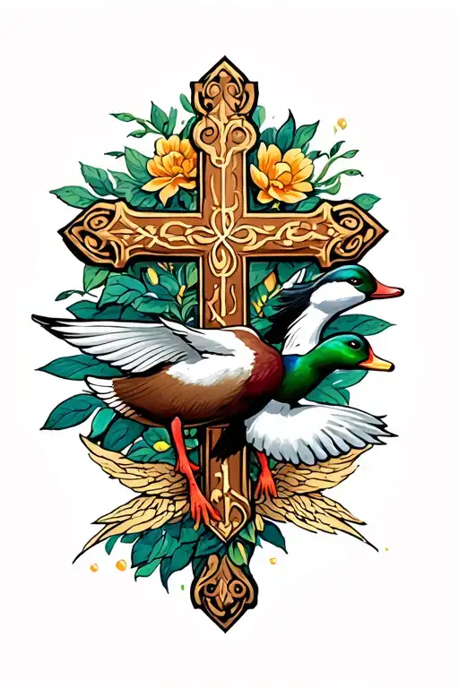 Cross And Ducks Flying