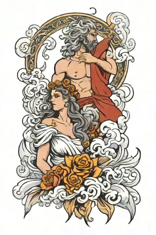 Zeus And Athena Surrounded By Smoke Rising