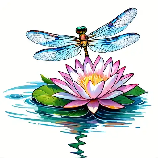 Water Lilly And Dragonfly