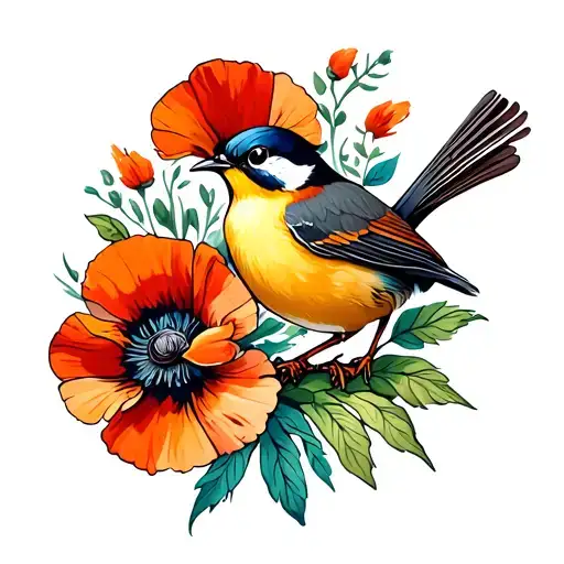 Wren And Poppy Flowers