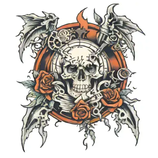 Clock Pieces And Skulls