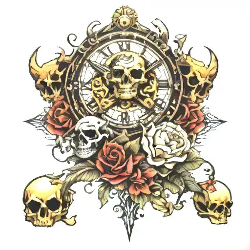 Clock Pieces And Skulls