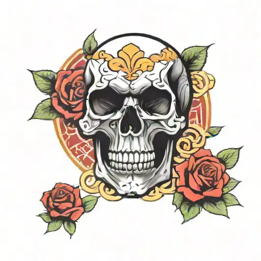 Black Skull Red Rose Asian Writting Going Over It