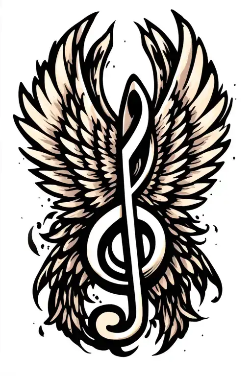 Treble Clef With Angle Wings Spread