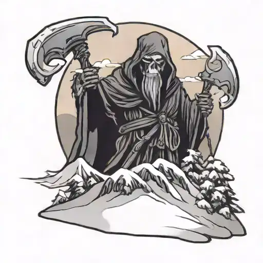 Reaper On A Snow Covered Mountain Top