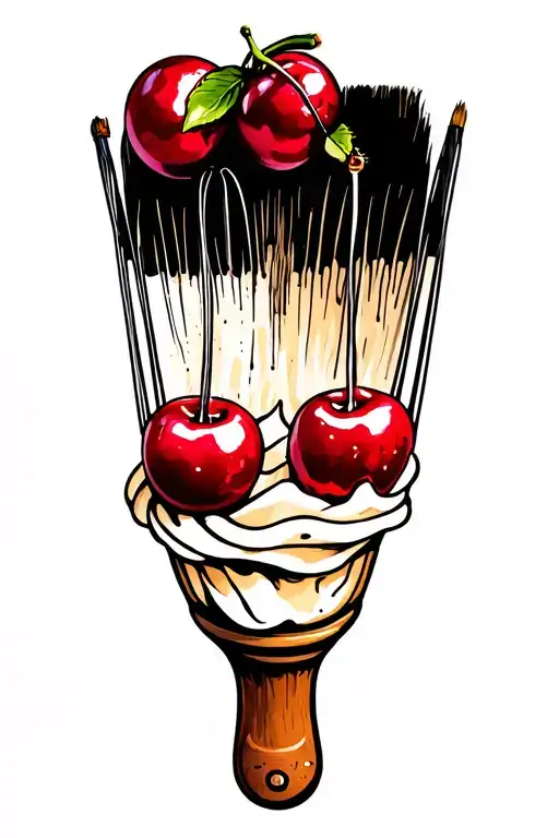 Whisk And Paintbrush Tattoo Featuring Cream And Cherries And Paint Neo Traditional In Colour