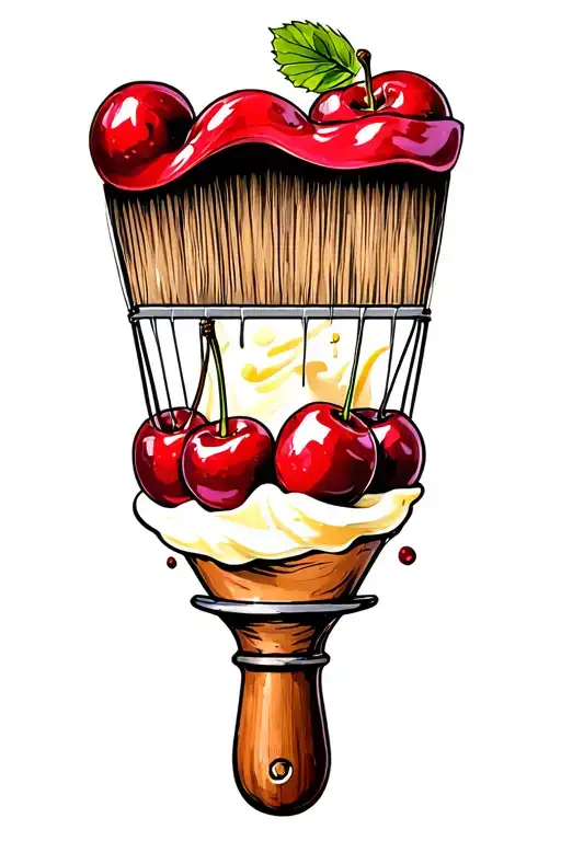 Whisk And Paintbrush Tattoo Featuring Cream And Cherries And Paint Neo Traditional In Colour