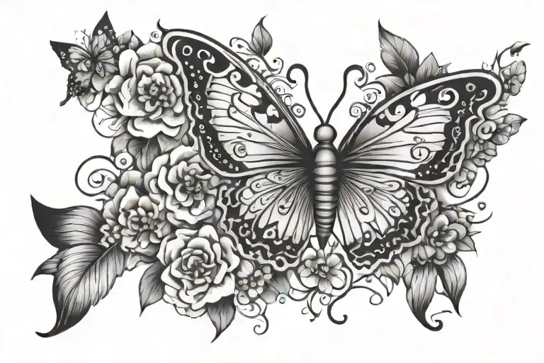 Butterfly Flower Wings Mandela Design With Elements