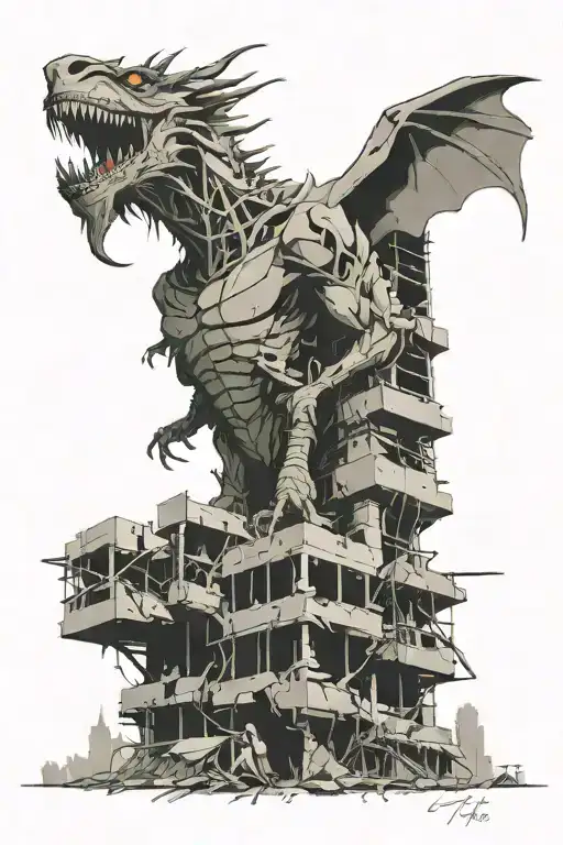 A Beast Emerging From Between Two Collapsing Skyscrapers That Were Hit By A Boeing 767