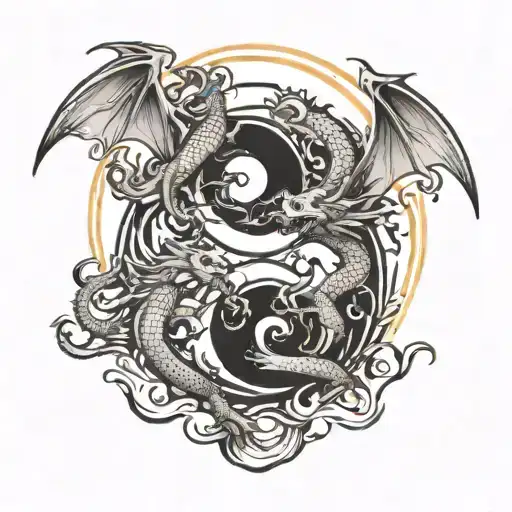 Yin And Yang Dragons Flying