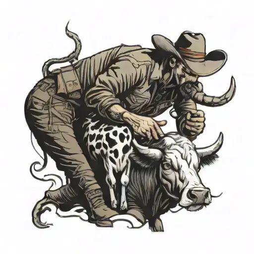 A Cowboy Branding A Cow But It's Satan