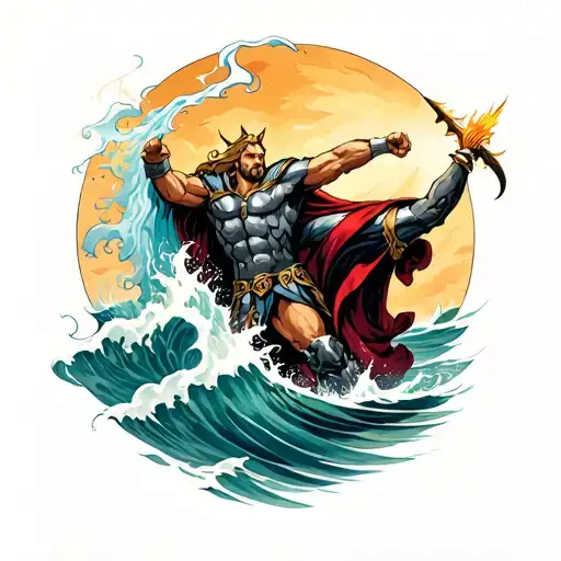 Thor The God Of Thunder Battling With Njord The God Of The Sea