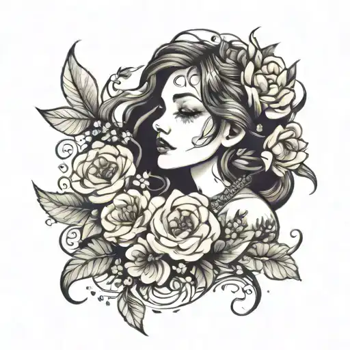 Girl Side Profile With Flowers