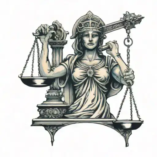 Lady Justice With Face Of Punisher With Weighing Scale In Hard Hat