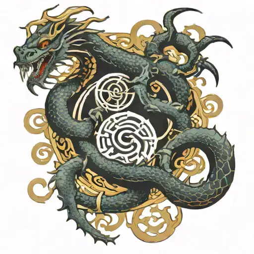 Dragon And Scorpio Inside Yin And Yang Symbol Formed