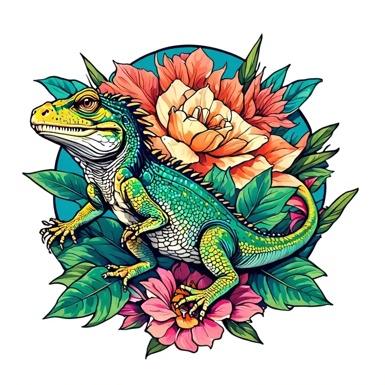 Full Back Tattoo With Iguana In It